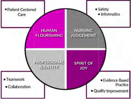 Graphic depicting the four main concepts mastered by a successful graduate nurse